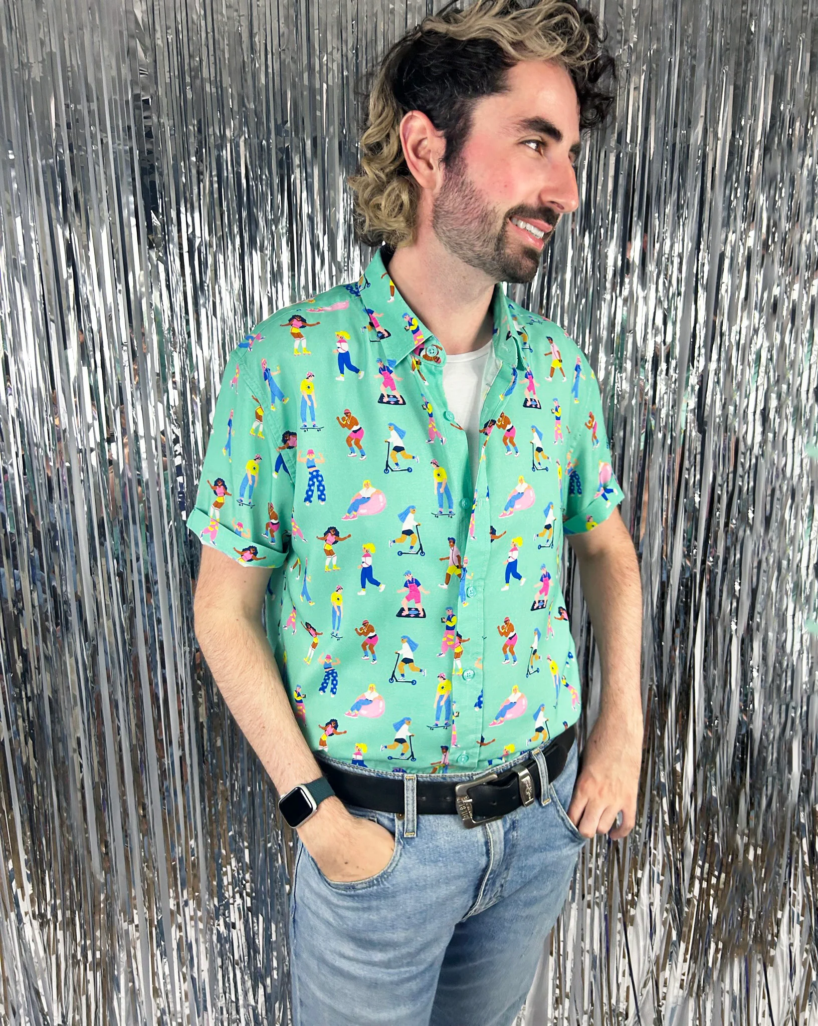 90s Living Illustrated Unisex Pattern Shirt - Image 5