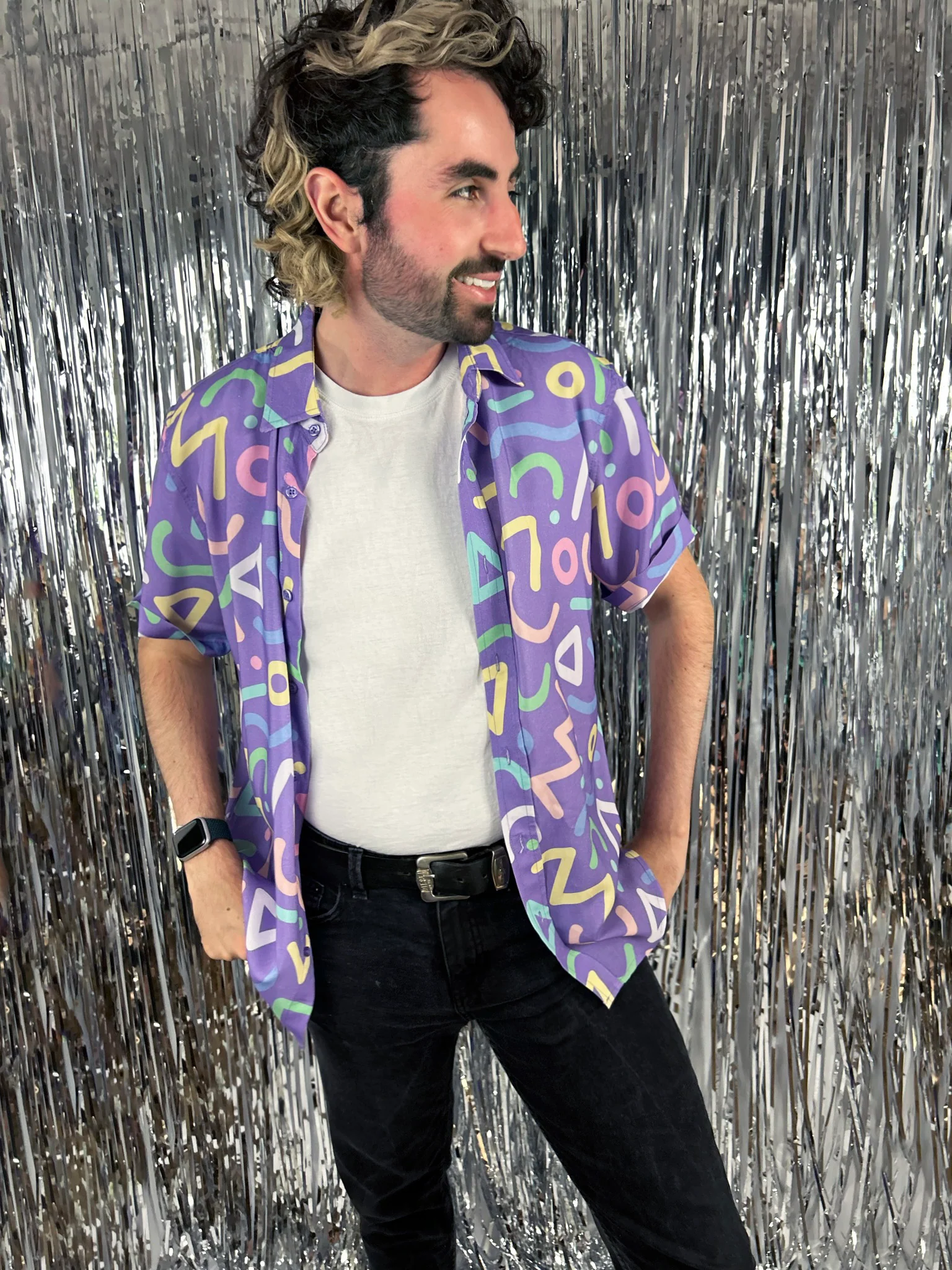 Retro Doodle Pattern Unisex Button Up Shirt - Image 3