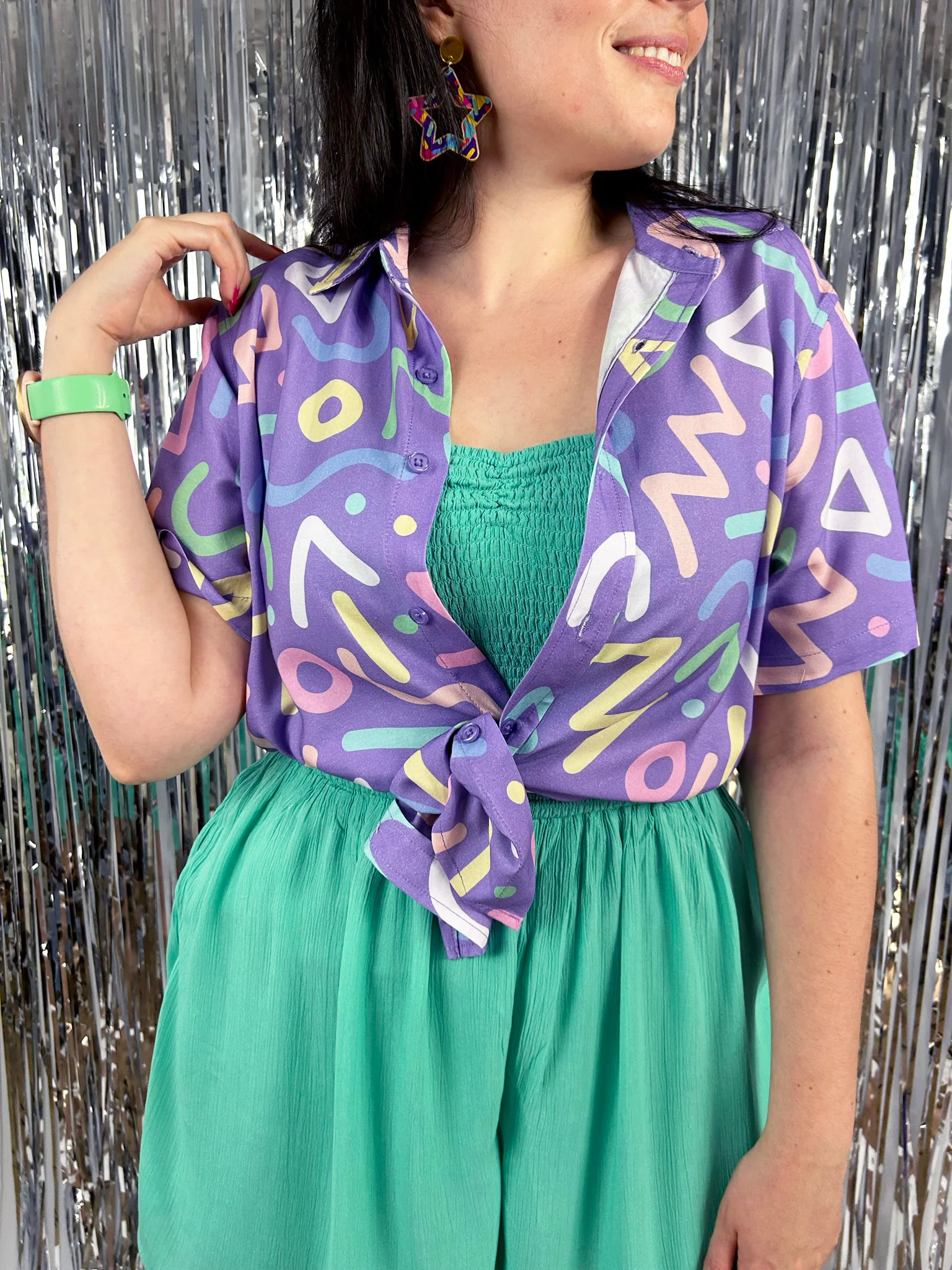 Retro Doodle Pattern Unisex Button Up Shirt - Image 4