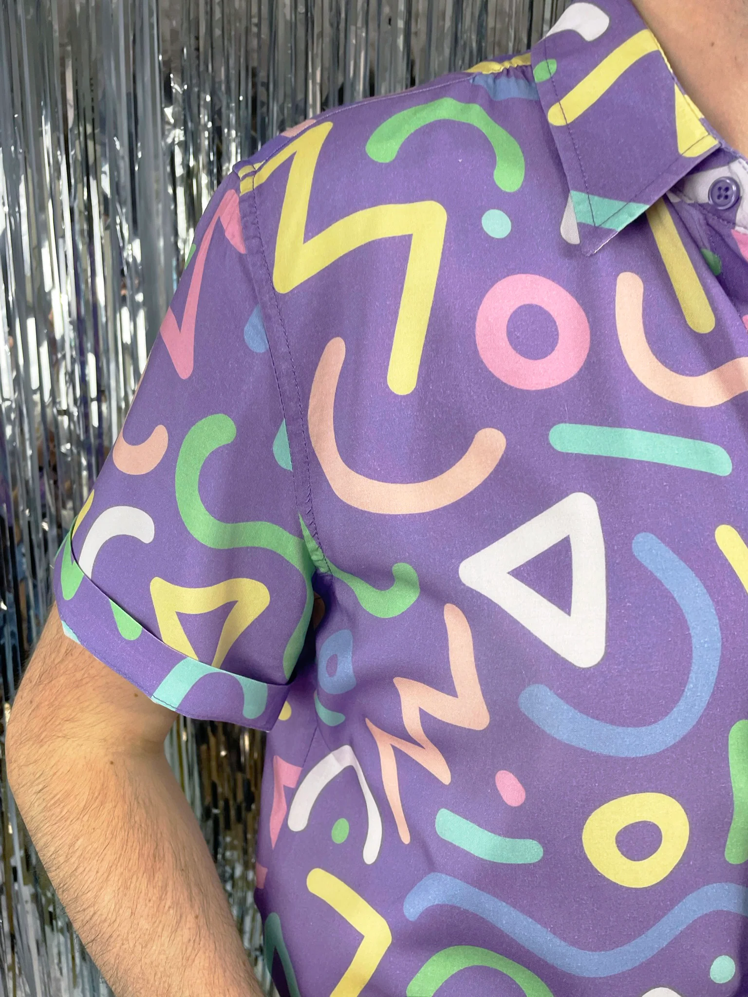 Retro Doodle Pattern Unisex Button Up Shirt - Image 5