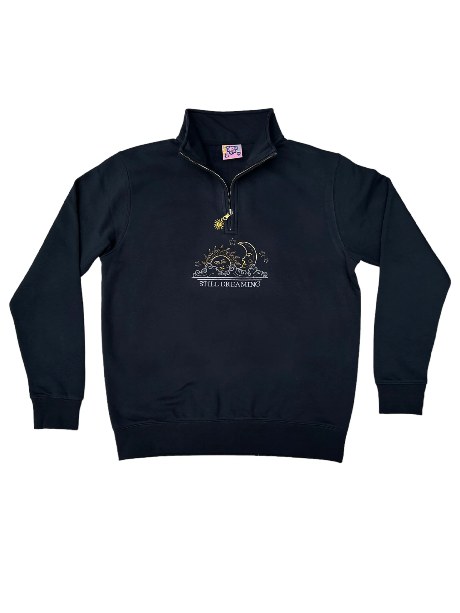 90s Sun & Moon Embroidered Quarter Zip Pullover Sweatshirt - Image 5